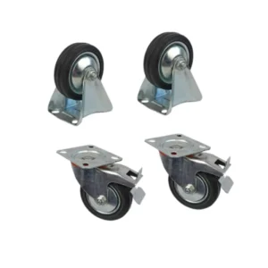 4 Ruedas De Goma Fijas 75mm Con Base Para Carro.